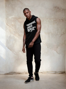 Men's Hooded Sleeveless Tank Top - "Sacrifice, Sweat, Repeat"